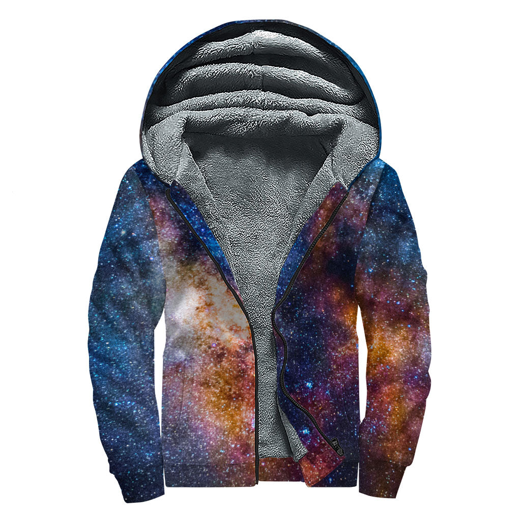 Milky Way Universe Galaxy Space Print Sherpa Lined Zip Up Hoodie