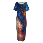 Milky Way Universe Galaxy Space Print Short Sleeve Long Nightdress
