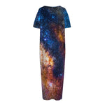 Milky Way Universe Galaxy Space Print Short Sleeve Long Nightdress