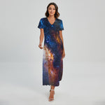 Milky Way Universe Galaxy Space Print Short Sleeve Maxi Dress