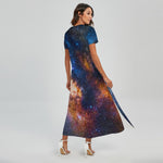 Milky Way Universe Galaxy Space Print Short Sleeve Maxi Dress