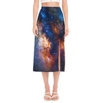 Milky Way Universe Galaxy Space Print Side Slit Midi Skirt