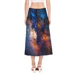 Milky Way Universe Galaxy Space Print Side Slit Midi Skirt