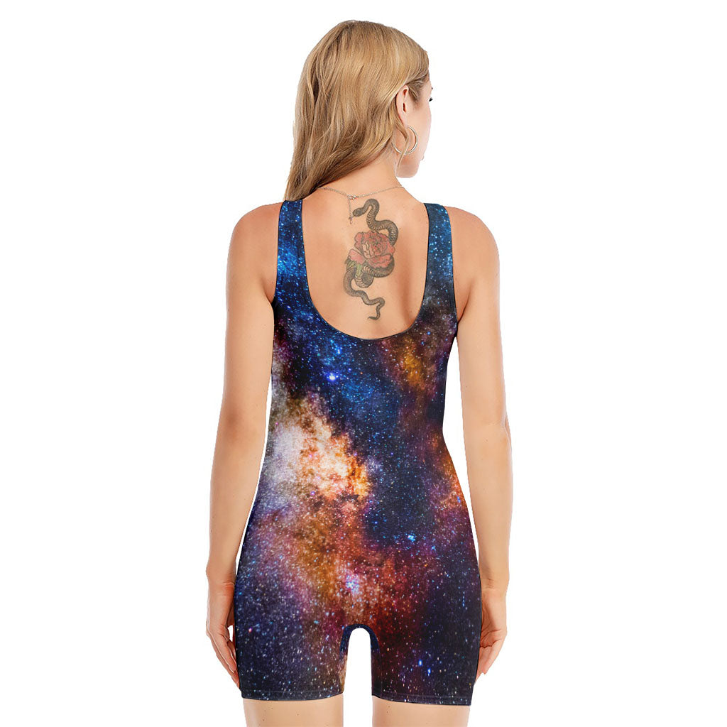 Milky Way Universe Galaxy Space Print Sleeveless One Piece Swimsuit