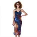 Milky Way Universe Galaxy Space Print Slim Fit Midi Cami Dress