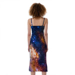 Milky Way Universe Galaxy Space Print Slim Fit Midi Cami Dress