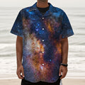 Milky Way Universe Galaxy Space Print Textured Short Sleeve Shirt
