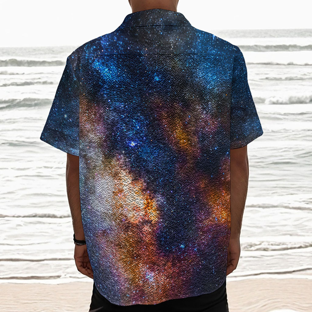 Milky Way Universe Galaxy Space Print Textured Short Sleeve Shirt
