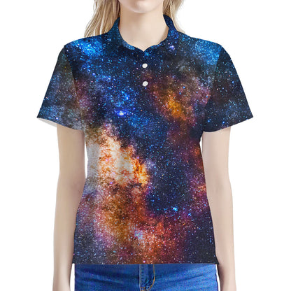 Milky Way Universe Galaxy Space Print Women's Polo Shirt
