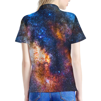 Milky Way Universe Galaxy Space Print Women's Polo Shirt