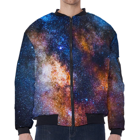 Milky Way Universe Galaxy Space Print Zip Sleeve Bomber Jacket
