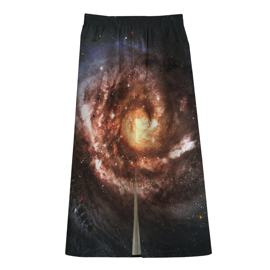 Milky Way Universe Print Cotton Front Slit Maxi Skirt