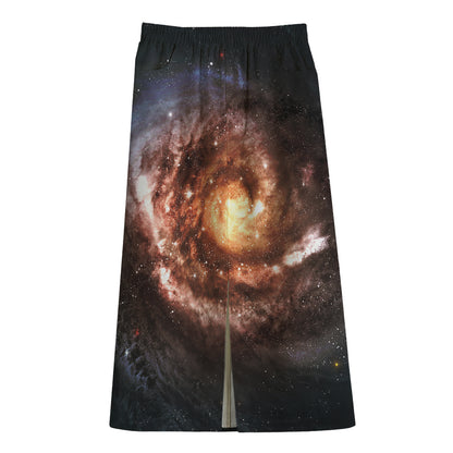 Milky Way Universe Print Cotton Front Slit Maxi Skirt