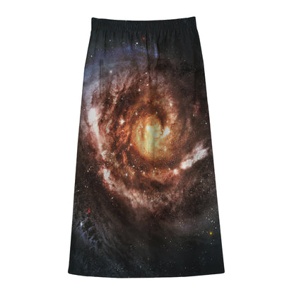 Milky Way Universe Print Cotton Front Slit Maxi Skirt