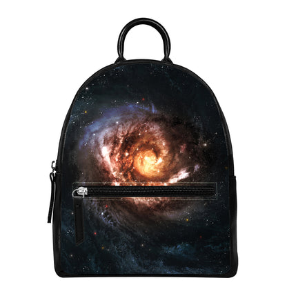 Milky Way Universe Print Leather Backpack