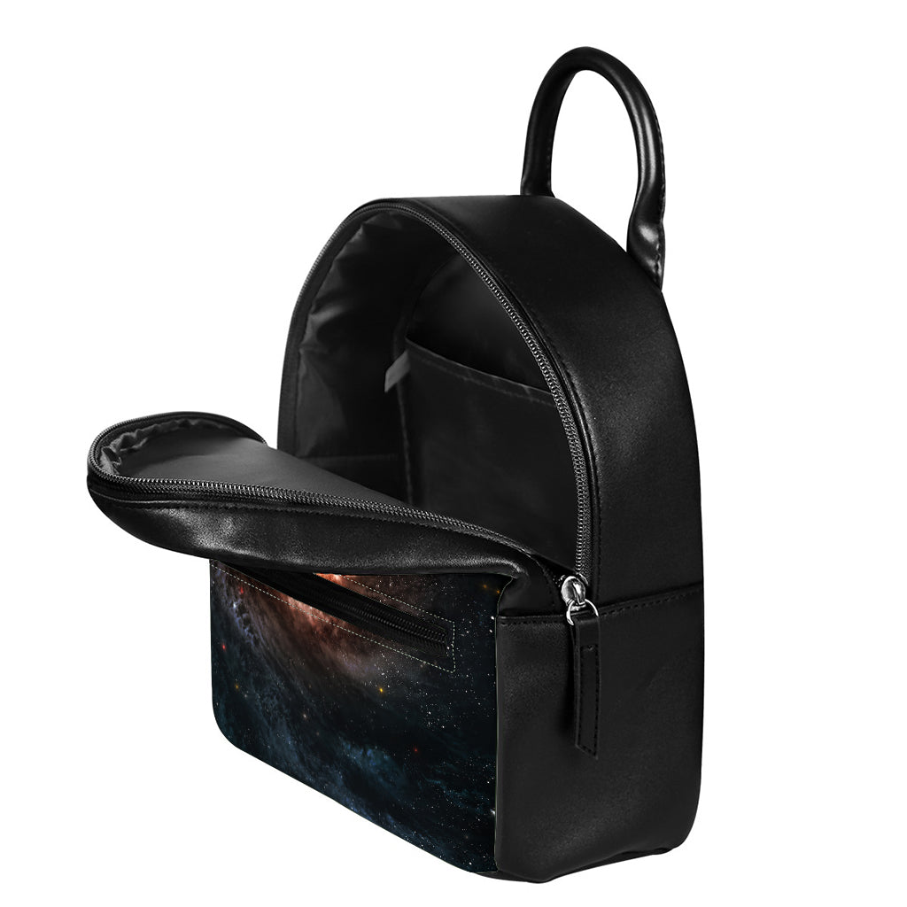 Milky Way Universe Print Leather Backpack