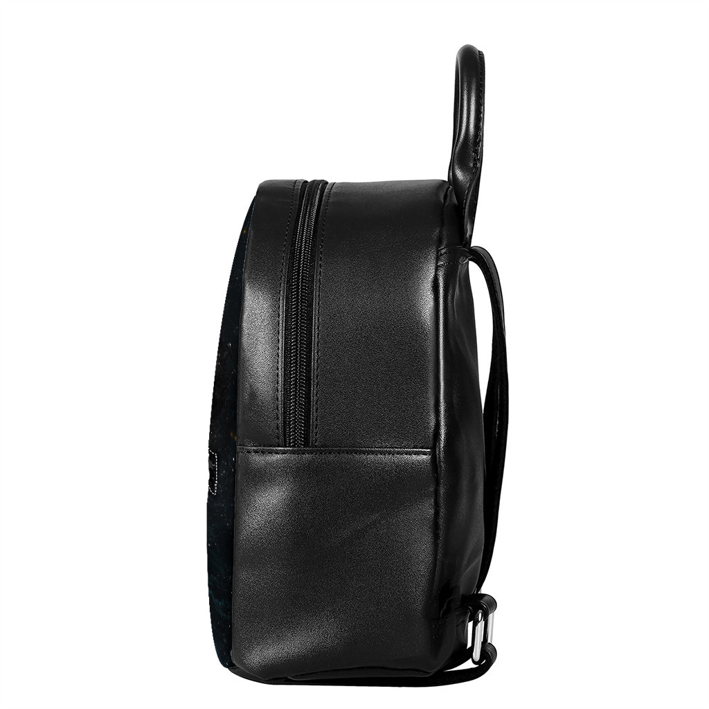 Milky Way Universe Print Leather Backpack