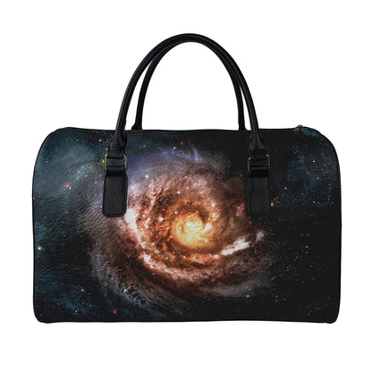Milky Way Universe Print Leather Duffle Bag