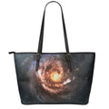 Milky Way Universe Print Leather Tote Bag With Zipper