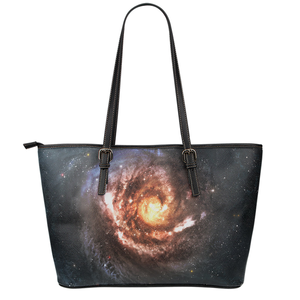 Milky Way Universe Print Leather Tote Bag