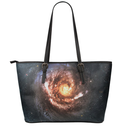 Milky Way Universe Print Leather Tote Bag