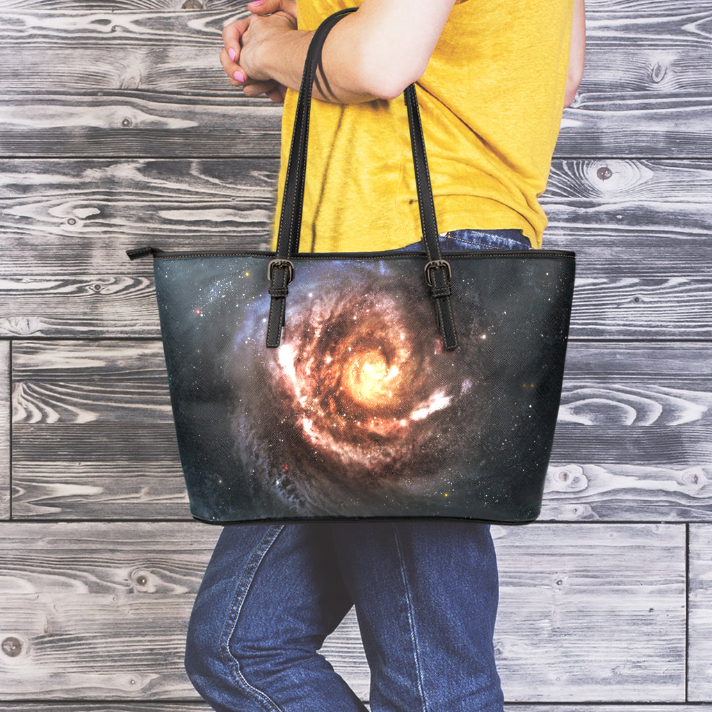 Milky Way Universe Print Leather Tote Bag