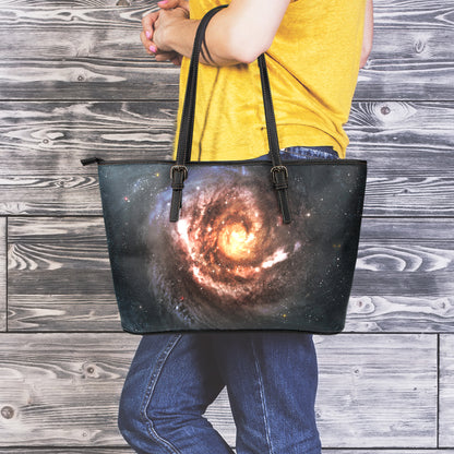 Milky Way Universe Print Leather Tote Bag