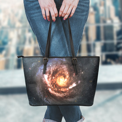 Milky Way Universe Print Leather Tote Bag