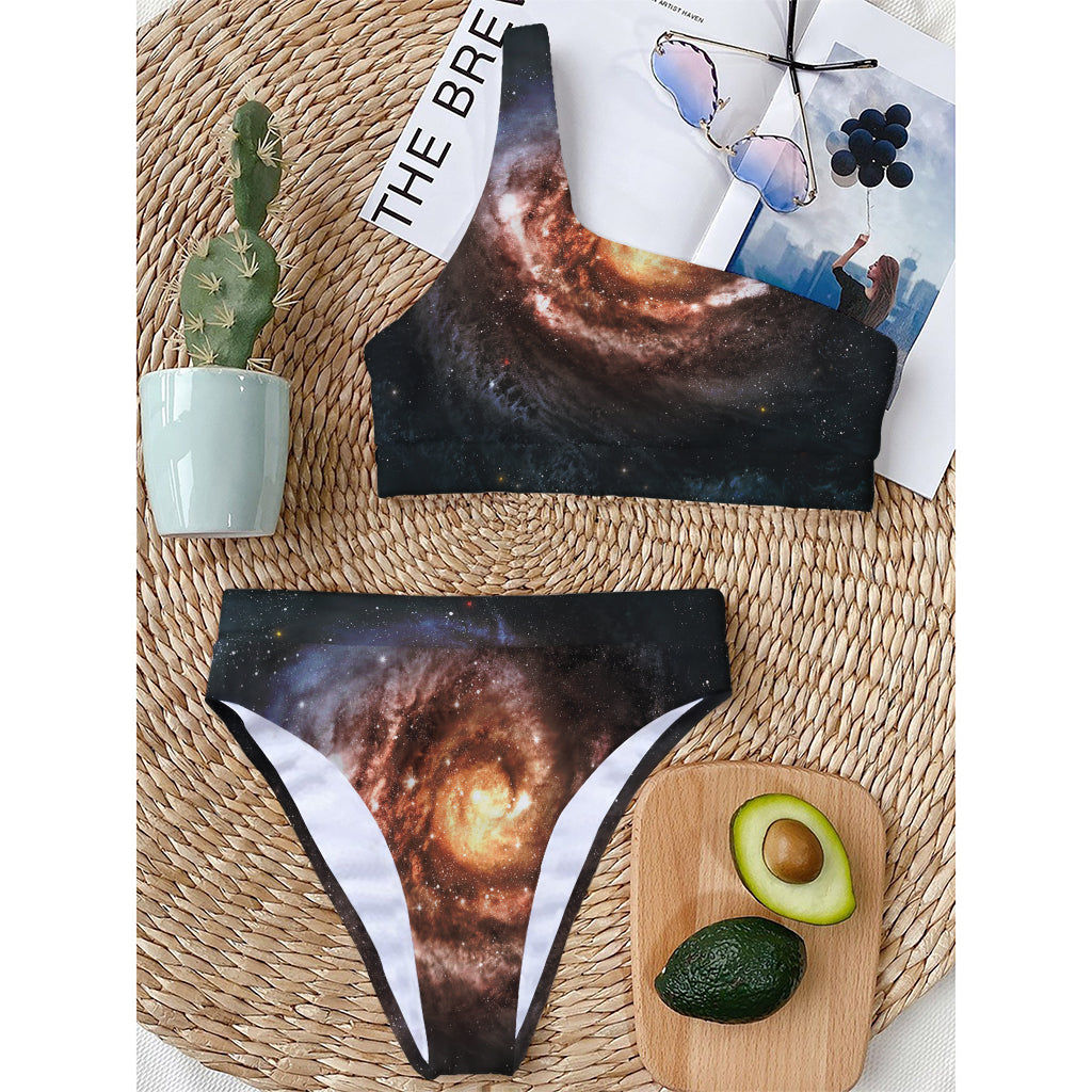 Milky Way Universe Print One Shoulder Bikini Top