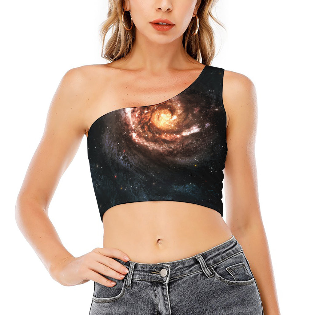 Milky Way Universe Print One Shoulder Crop Top