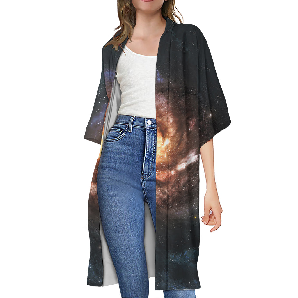 Milky Way Universe Print Open Front Beach Cover Up