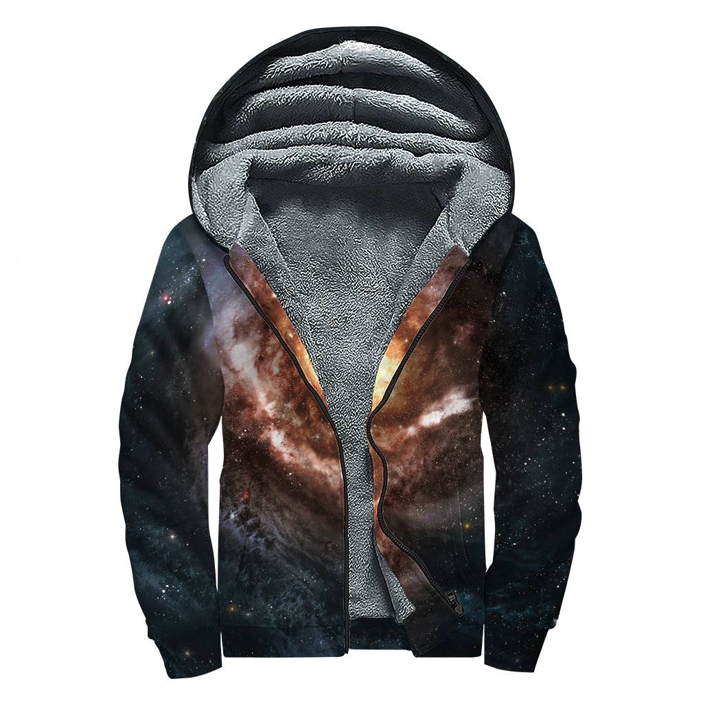 Milky Way Universe Print Sherpa Lined Zip Up Hoodie