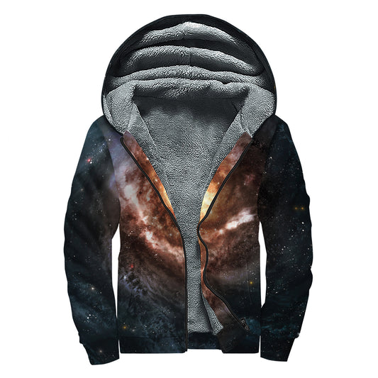 Milky Way Universe Print Sherpa Lined Zip Up Hoodie