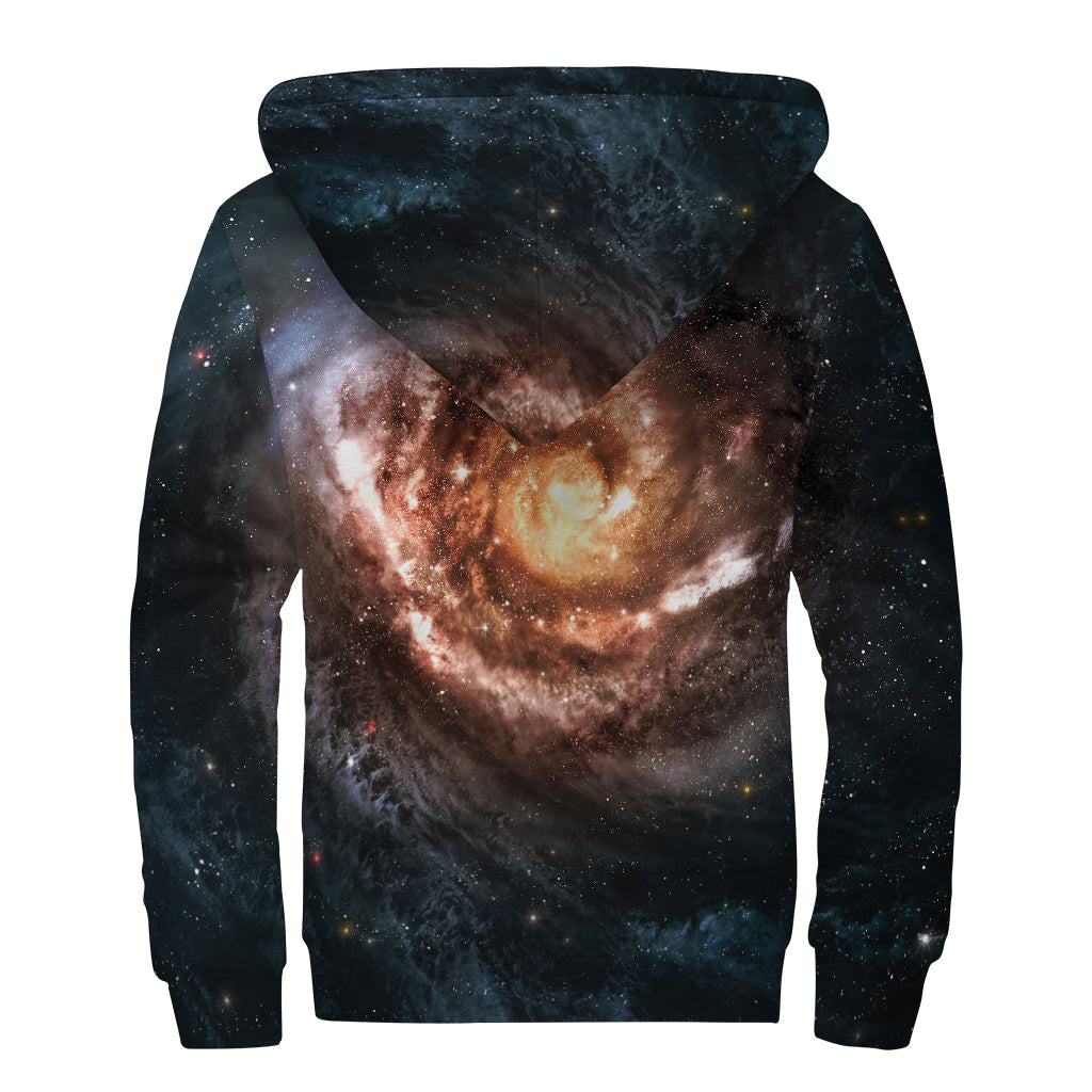 Milky Way Universe Print Sherpa Lined Zip Up Hoodie