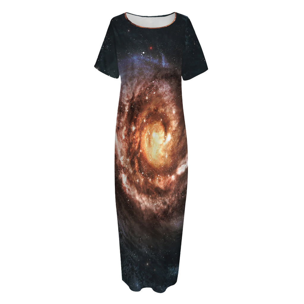 Milky Way Universe Print Short Sleeve Long Nightdress