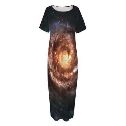 Milky Way Universe Print Short Sleeve Long Nightdress