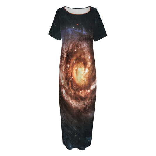 Milky Way Universe Print Short Sleeve Long Nightdress