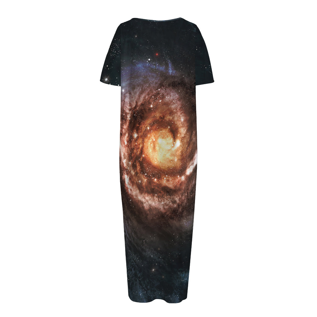 Milky Way Universe Print Short Sleeve Long Nightdress