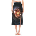 Milky Way Universe Print Side Slit Midi Skirt