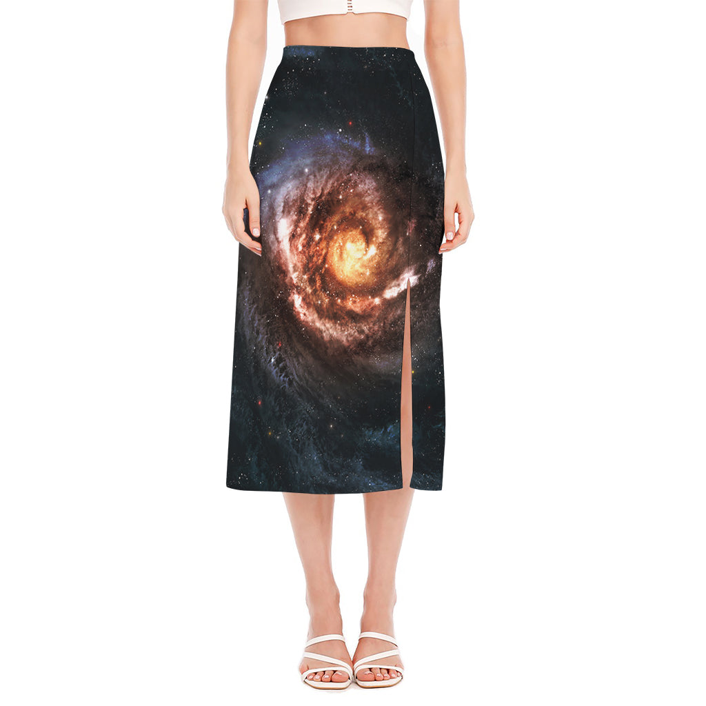 Milky Way Universe Print Side Slit Midi Skirt