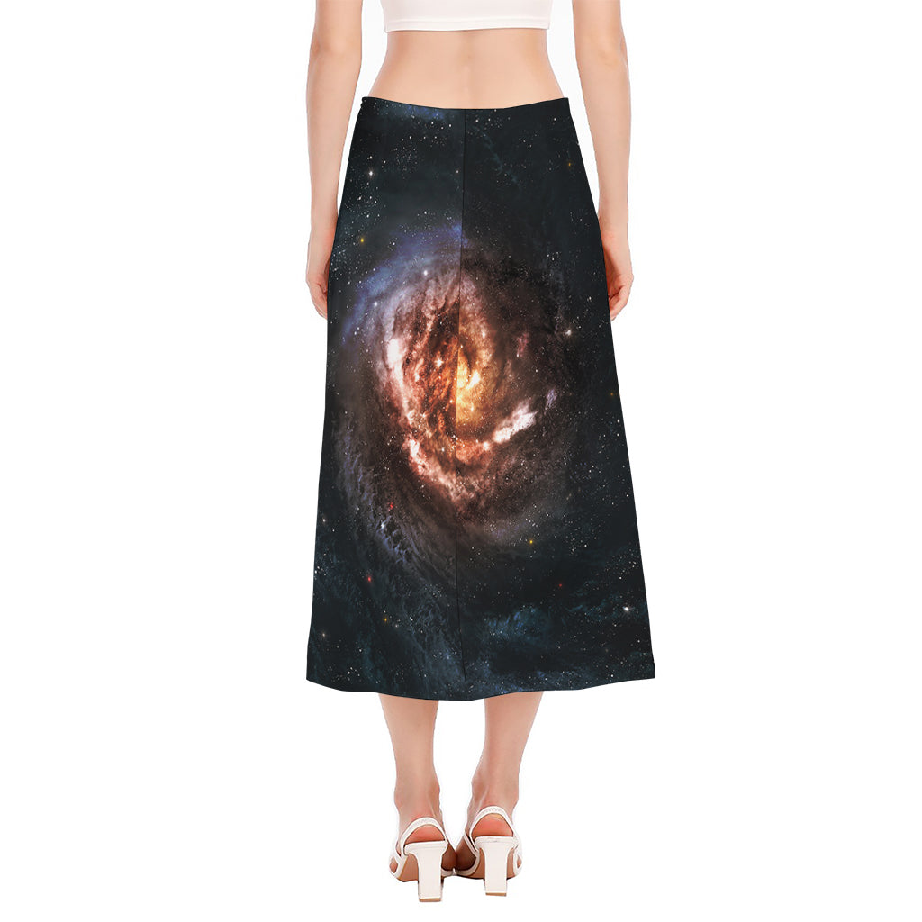 Milky Way Universe Print Side Slit Midi Skirt