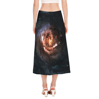 Milky Way Universe Print Side Slit Midi Skirt