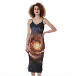 Milky Way Universe Print Slim Fit Midi Cami Dress