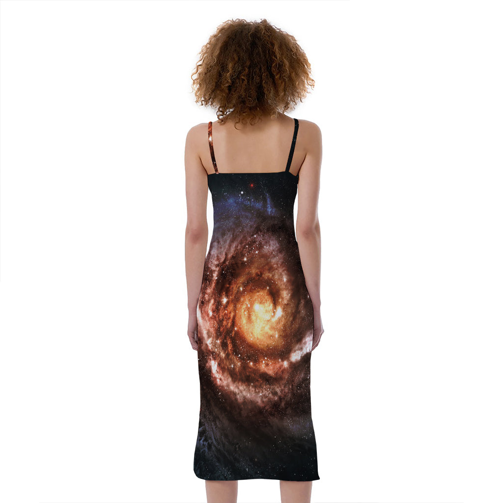 Milky Way Universe Print Slim Fit Midi Cami Dress