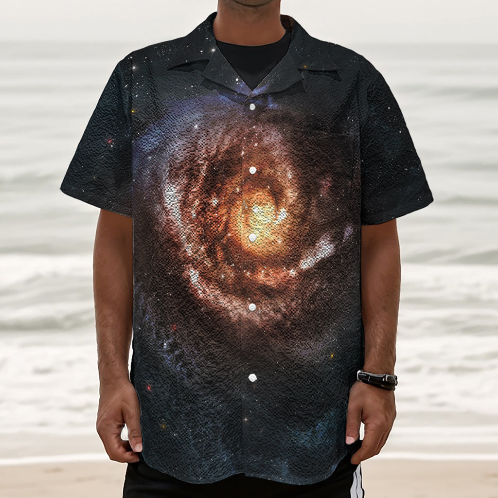 Milky Way Universe Print Textured Short Sleeve Shirt