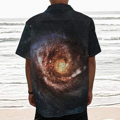 Milky Way Universe Print Textured Short Sleeve Shirt