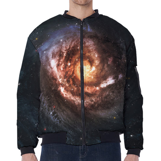 Milky Way Universe Print Zip Sleeve Bomber Jacket