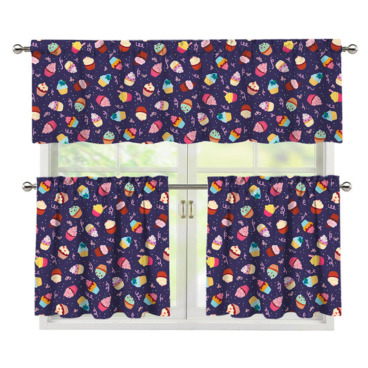 Mini Cupcake Pattern Print 3 Piece Kitchen Curtains