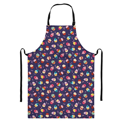 Mini Cupcake Pattern Print Bib Apron With Pocket