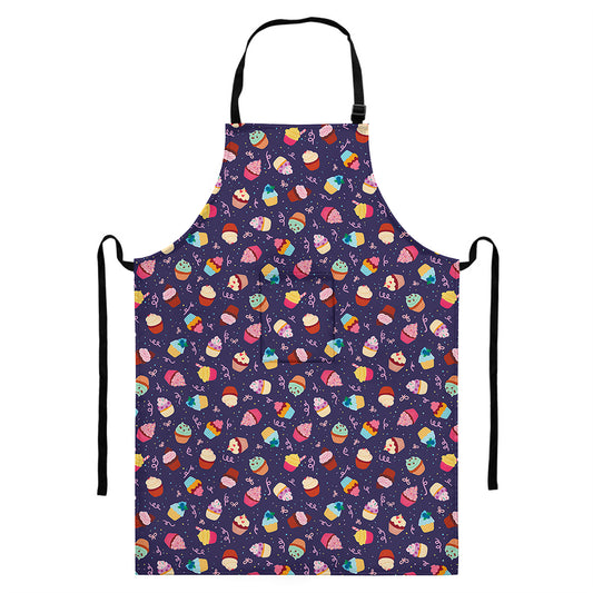Mini Cupcake Pattern Print Bib Apron With Pocket